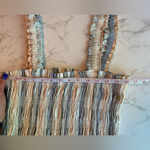 ASTR Twiggy Striped Smocked Crop Tank Top | Medium - Picture 7 of 8